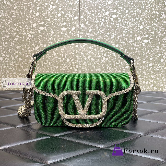 Valentino Locò Embroidered Small Green Shoulder Bag 20x11x5cm - 1