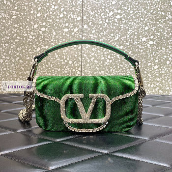 Valentino Locò Embroidered Small Green Shoulder Bag 20x11x5cm