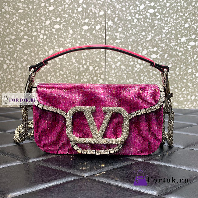 Valentino Locò Embroidered Small Pink Shoulder Bag 20x11x5cm - 1