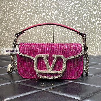 Valentino Locò Embroidered Small Pink Shoulder Bag 20x11x5cm