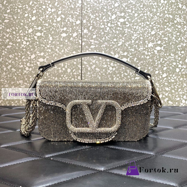 Valentino Locò Embroidered Small Silver Shoulder Bag 20x11x5cm - 1