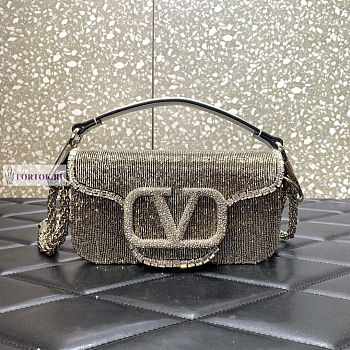 Valentino Locò Embroidered Small Silver Shoulder Bag 20x11x5cm