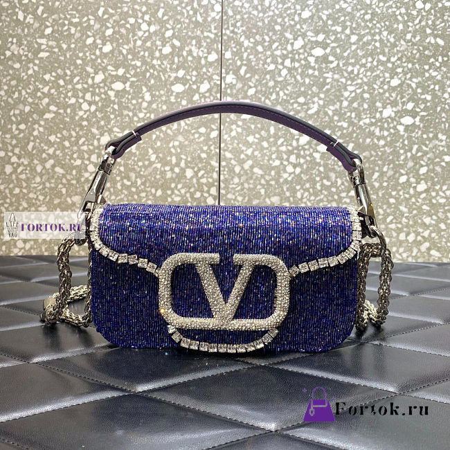 Valentino Locò Embroidered Small Purple Shoulder Bag 20x11x5cm - 1