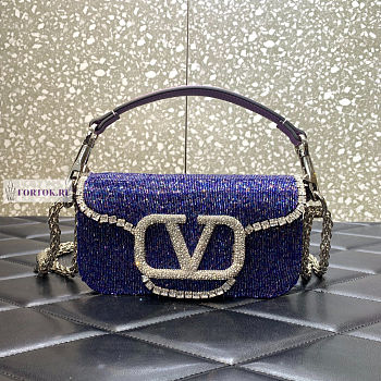 Valentino Locò Embroidered Small Purple Shoulder Bag 20x11x5cm