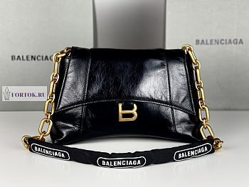 Balenciaga Downtown Small Black Leather Shoulder Bag 29x10x18cm