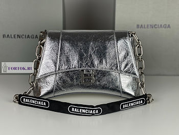 Balenciaga Downtown Small Silver Leather Shoulder Bag 29x10x18cm