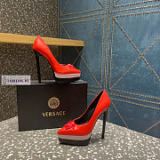 Versace Medusa Calfskin Red and Pink Pumps - 5