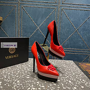 Versace Medusa Calfskin Red and Pink Pumps - 6