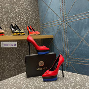 Versace Medusa Calfskin Red and Blue Pumps - 5