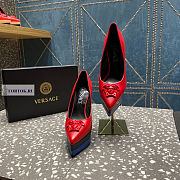 Versace Medusa Calfskin Red and Blue Pumps - 4