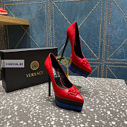 Versace Medusa Calfskin Red and Blue Pumps - 2