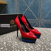 Versace Medusa Calfskin Red and Blue Pumps - 3