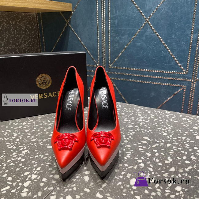 Versace Medusa Calfskin Red and Pink Pumps - 1