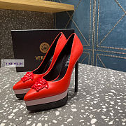 Versace Medusa Calfskin Red and Pink Pumps - 2