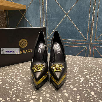 Versace Gold Medusa Calfskin Black Pumps