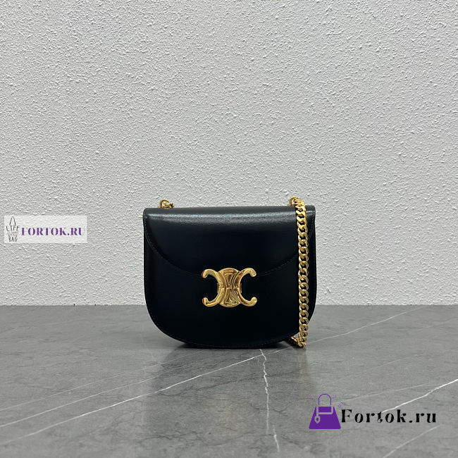 Celine Teen Besace Triomphe Black Bag Gold Clasp 18.5x6x15.5cm - 1