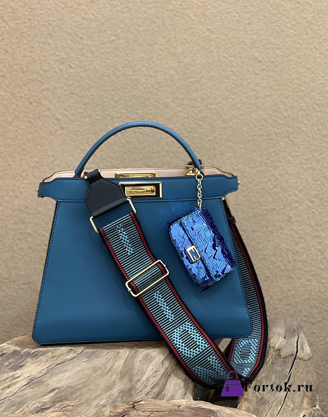 Fendi Peekaboo ISeeU Medium Blue Leather Bag 33x12x25cm - 1