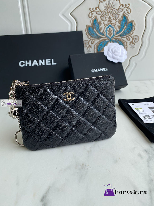 Chanel Card Holder Zipper Calfskin A50168 Black Silver 14x10cm - 1