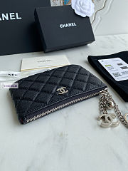 Chanel Card Holder Zipper Calfskin A50168 Black Silver 14x10cm - 6