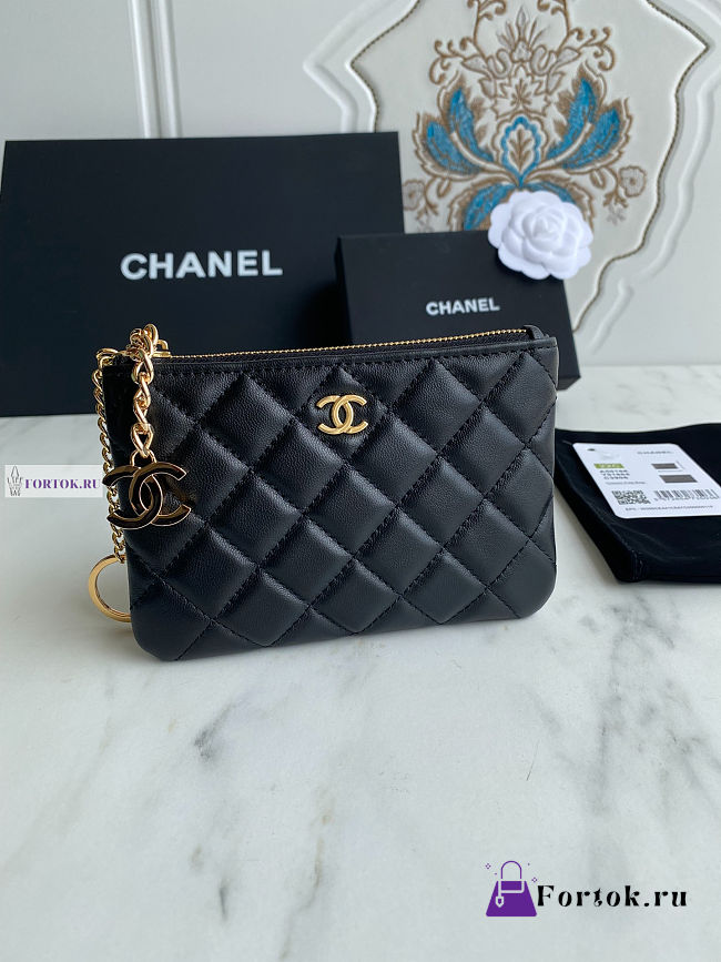 Chanel Card Holder Zipper A50168 Black Gold 14x10cm - 1