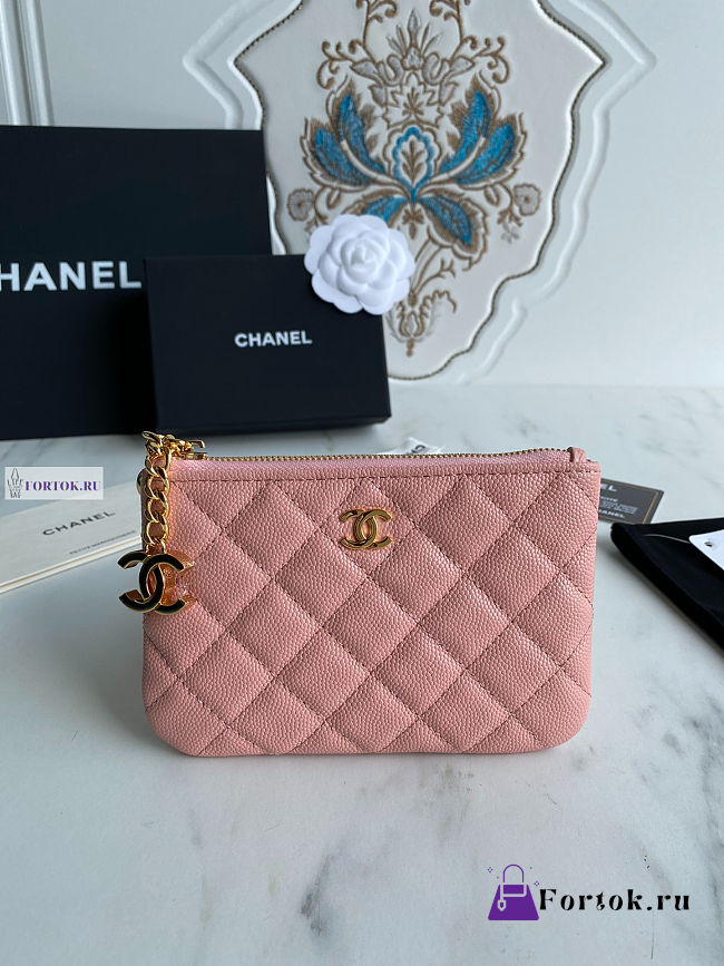 Chanel Card Holder Zipper Calfskin A50168 Pink 14x10cm - 1