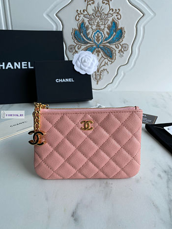 Chanel Card Holder Zipper Calfskin A50168 Pink 14x10cm