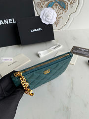 Chanel Card Holder Zipper Calfskin A50168 Green 14x10cm - 6