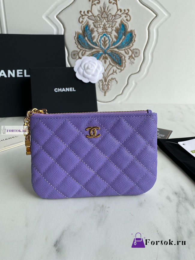 Chanel Card Holder Zipper Calfskin A50168 Purple 14x10cm - 1