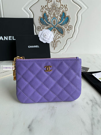 Chanel Card Holder Zipper Calfskin A50168 Purple 14x10cm