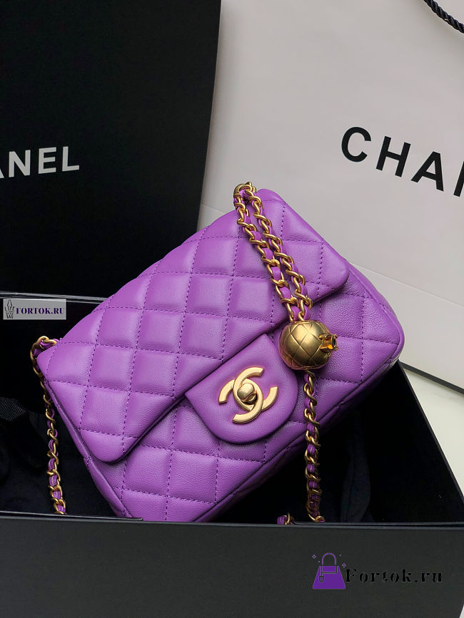 Chanel AS1786 Flap Bag Lambskin Purple 17cm - 1