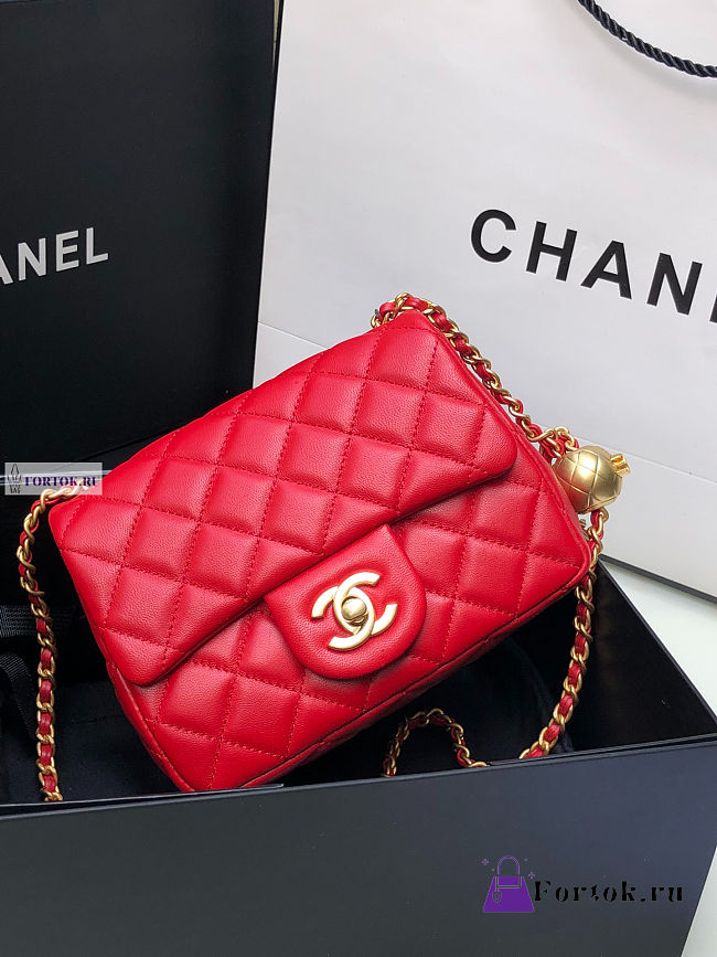 Chanel AS1786 Flap Bag Lambskin Red 17cm - 1