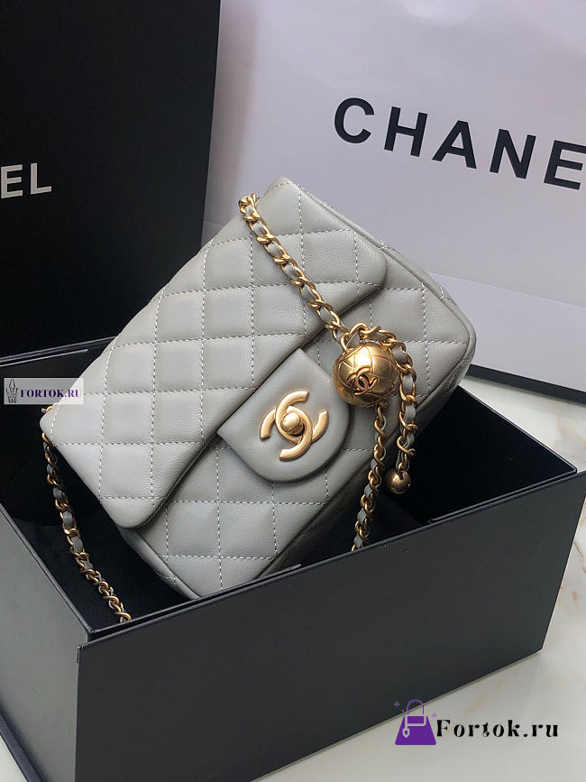 Chanel AS1786 Flap Bag Lambskin Grey 17cm - 1