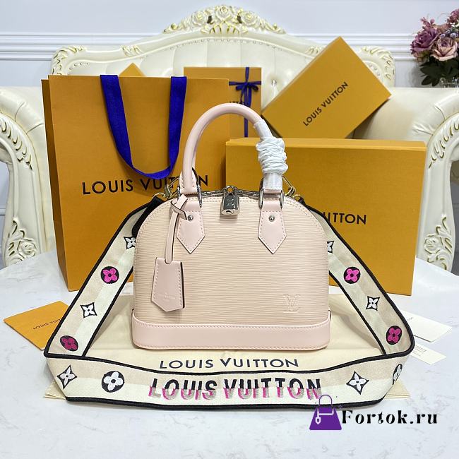 Louis Vuitton Alma BB Ebene Canvas Bag Pink Strap 23.5x17.5x11.5cm - 1