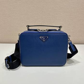 Prada Brique Blue Saffiano Leather Bag 22x16x6cm