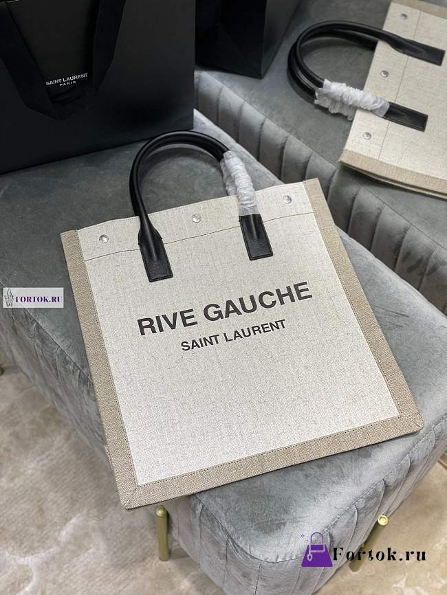 YSL Saint Laurent Rive Gauche Tote Bag White Linen 631682 37.5×38×17cm - 1
