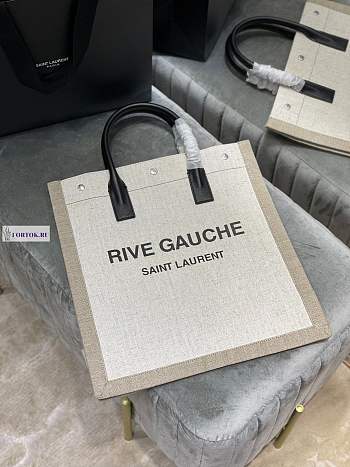 YSL Saint Laurent Rive Gauche Tote Bag White Linen 631682 37.5×38×17cm