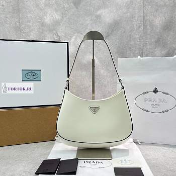 Prada Cleo Brushed Leather Hobo Bag In White 27cm×19cm×5cm 