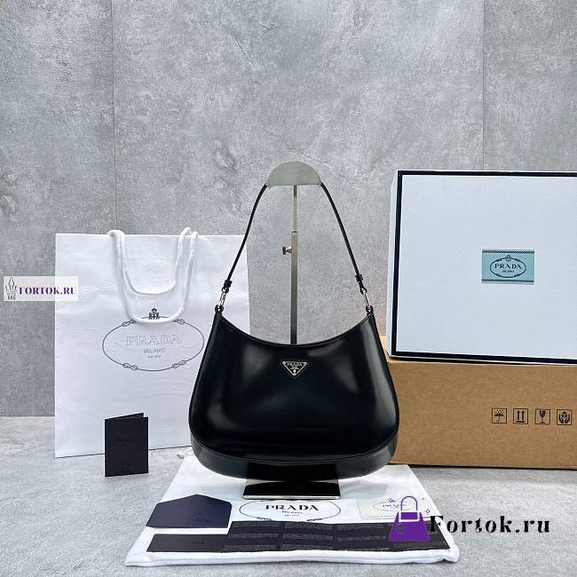 Prada Cleo Brushed Leather Hobo Bag In Black 27cm×19cm×5cm  - 1