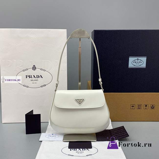 Prada Cleo Brushed Leather Mini In White 23cm×17cm×4cm - 1