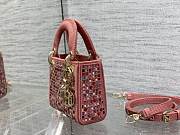 Dior Lady Micro Dark Pink Metallic Canvas Embroidered with Multicolor Crystals - 12x10.5x5cm - 6