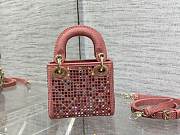 Dior Lady Micro Dark Pink Metallic Canvas Embroidered with Multicolor Crystals - 12x10.5x5cm - 5