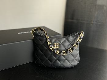 Chanel Hobo Handbag Lambskin Black 17.5x24x6cm