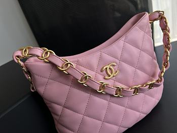 Chanel Hobo Handbag Lambskin Pink 17.5x24x6cm