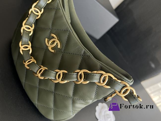 Chanel Hobo Handbag Lambskin Green 17.5x24x6cm - 1