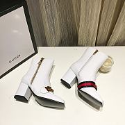 Gucci White Leather GG Marmont Block Heel Ankle Boots - 3