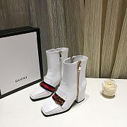Gucci White Leather GG Marmont Block Heel Ankle Boots - 1