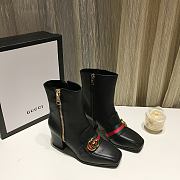 Gucci Black Leather GG Marmont Block Heel Ankle Boots - 1