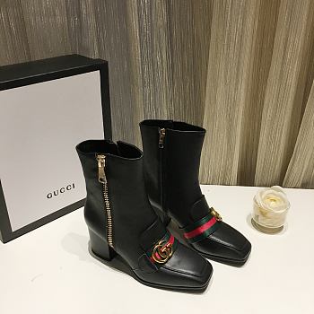 Gucci Black Leather GG Marmont Block Heel Ankle Boots