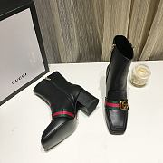 Gucci Black Leather GG Marmont Block Heel Ankle Boots - 2