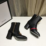Gucci Black Leather GG Marmont Block Heel Ankle Boots - 4